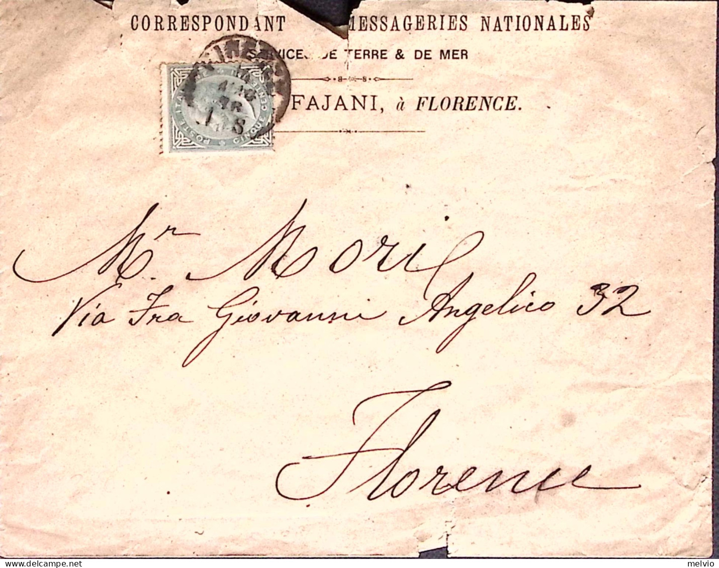 1916-AGENCE De FLORENCE / Services Maritiers Des Messageries Imperales De France - Covers & Documents