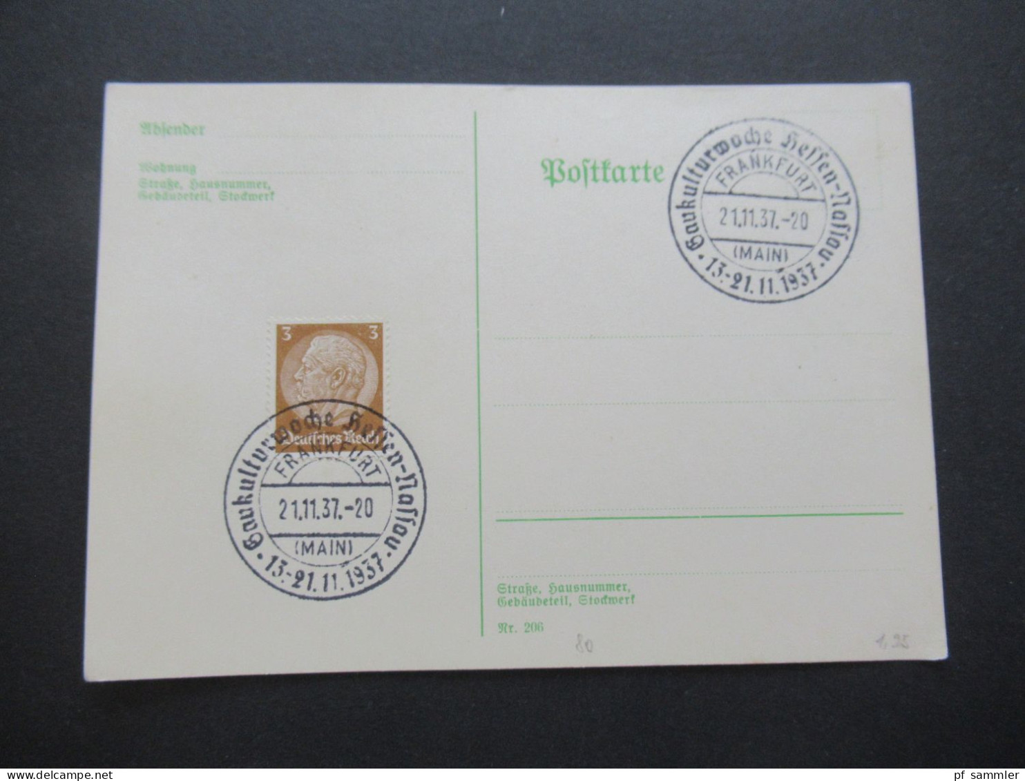 3.Reich 1937 / 1938 blanko PK mit Hindenburg Frankatur insgesamt 50 Stück verschiedene Sonderstempel! Propaganda Stempel