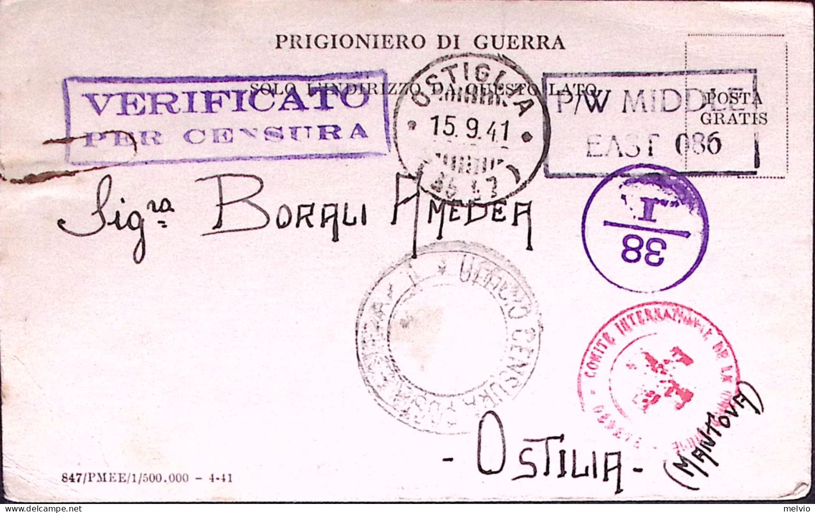 1941-P.O.W.CAMP 304 Manoscritto Al Verso Di Cartolina Franchigia Da Prigioniero  - Guerre 1939-45