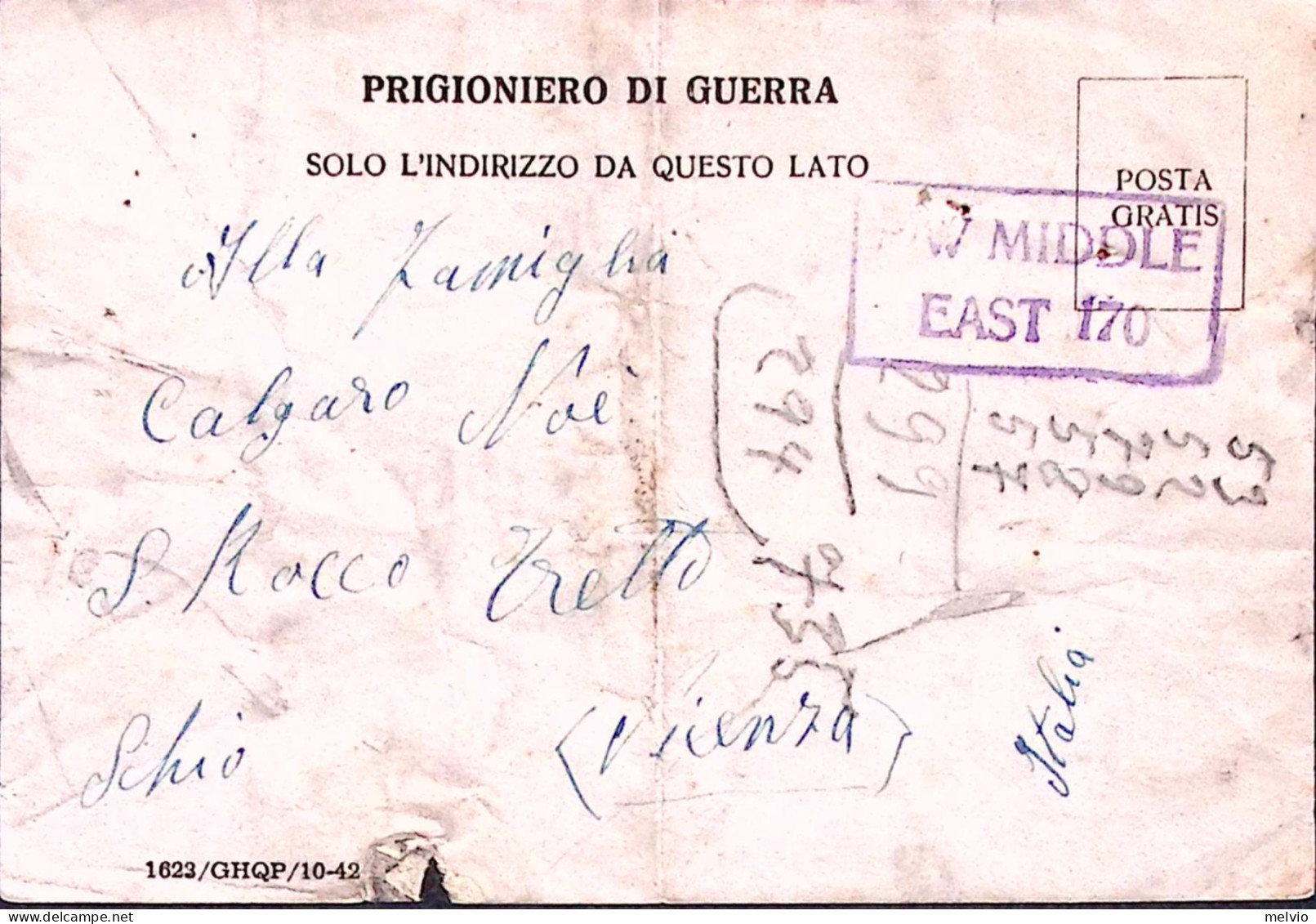 1943-P.O.W. CAMP 307 SATELLITE Manoscritto Su Cartolina Franchigia Da Prigionier - Oorlog 1939-45