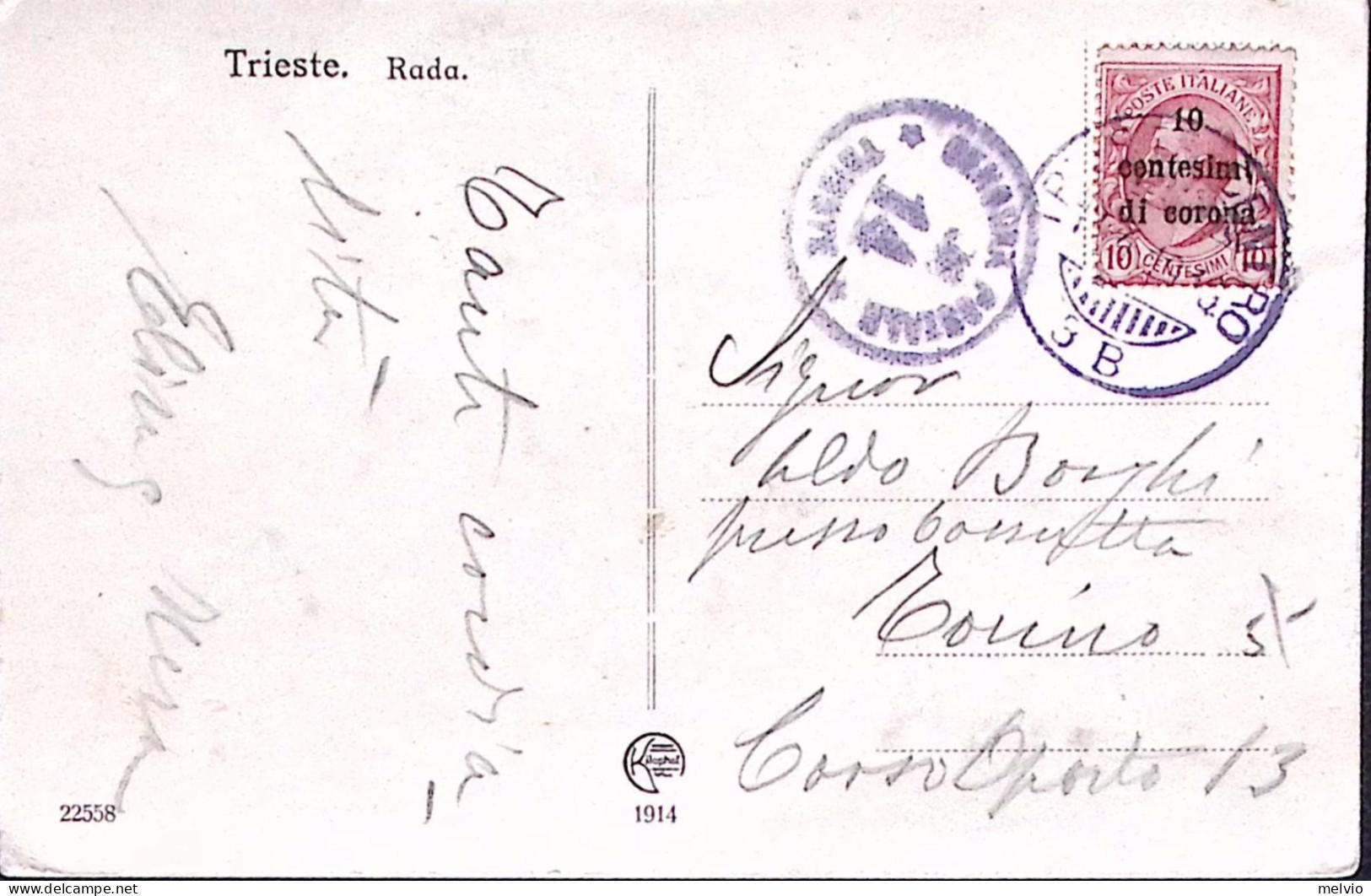 1919-TERRE REDENTE Leoni C.10 Sovrastampato CC 10 Su Cartolina Trieste La Rada/3 - Trieste