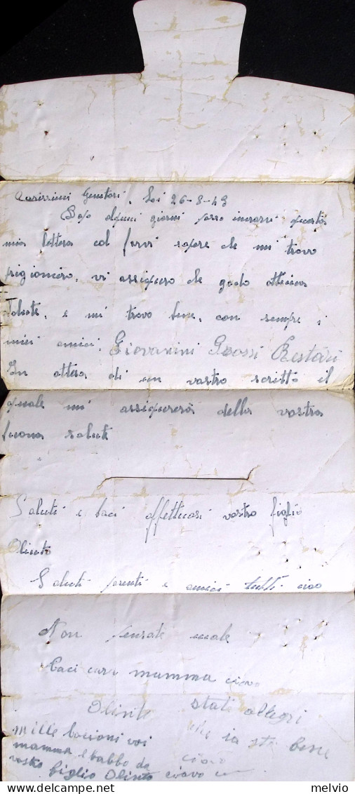 1943-P.O.W. CAMP N.222 Manoscritto Al Verso Di Biglietto Franchigia (26.8) Da Pr - Guerre 1939-45
