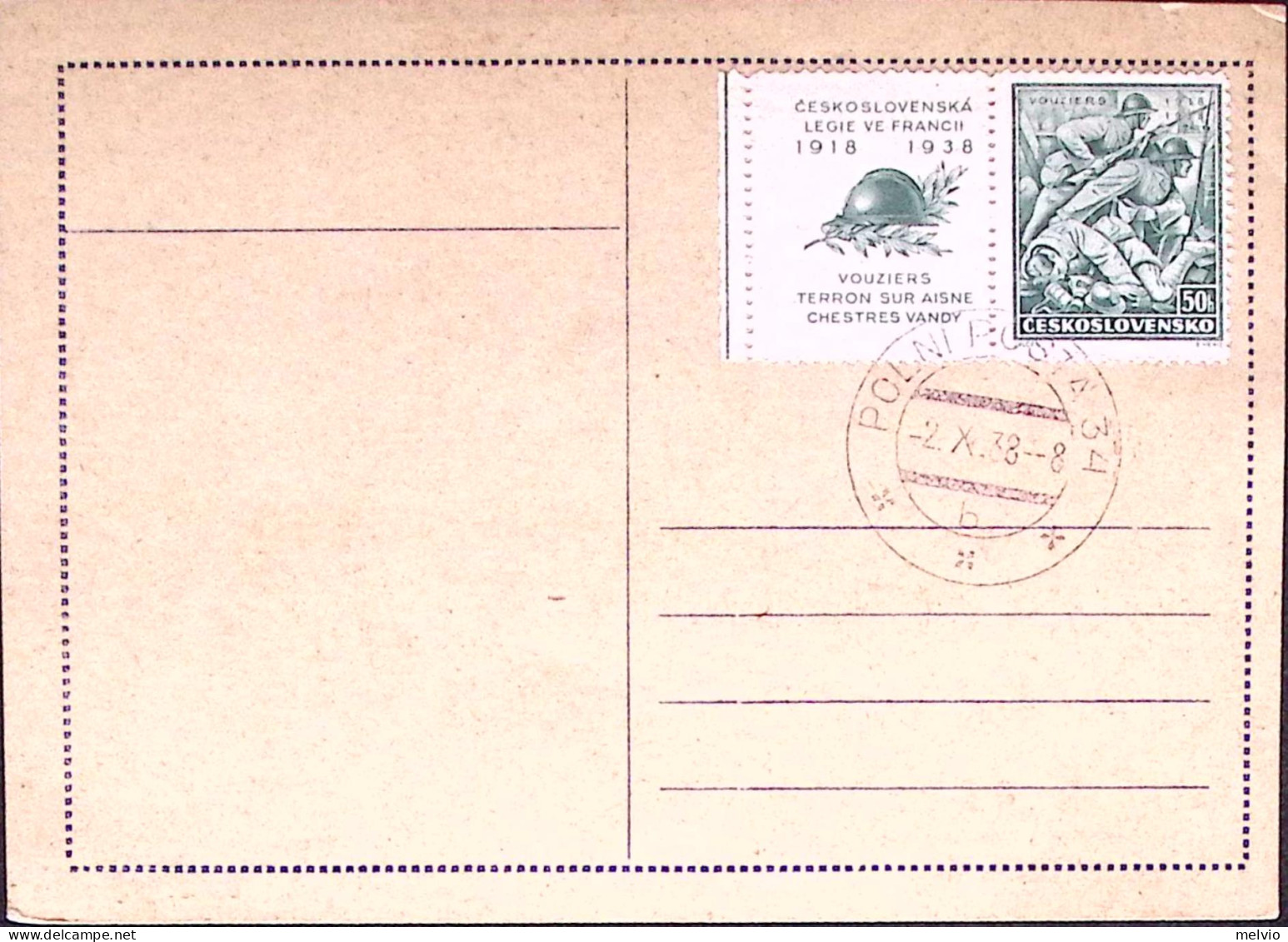 1938-CECOSLOVACCHIA Polni Posta 34/b C.2 (2.10) Su Cartolina - Autres & Non Classés