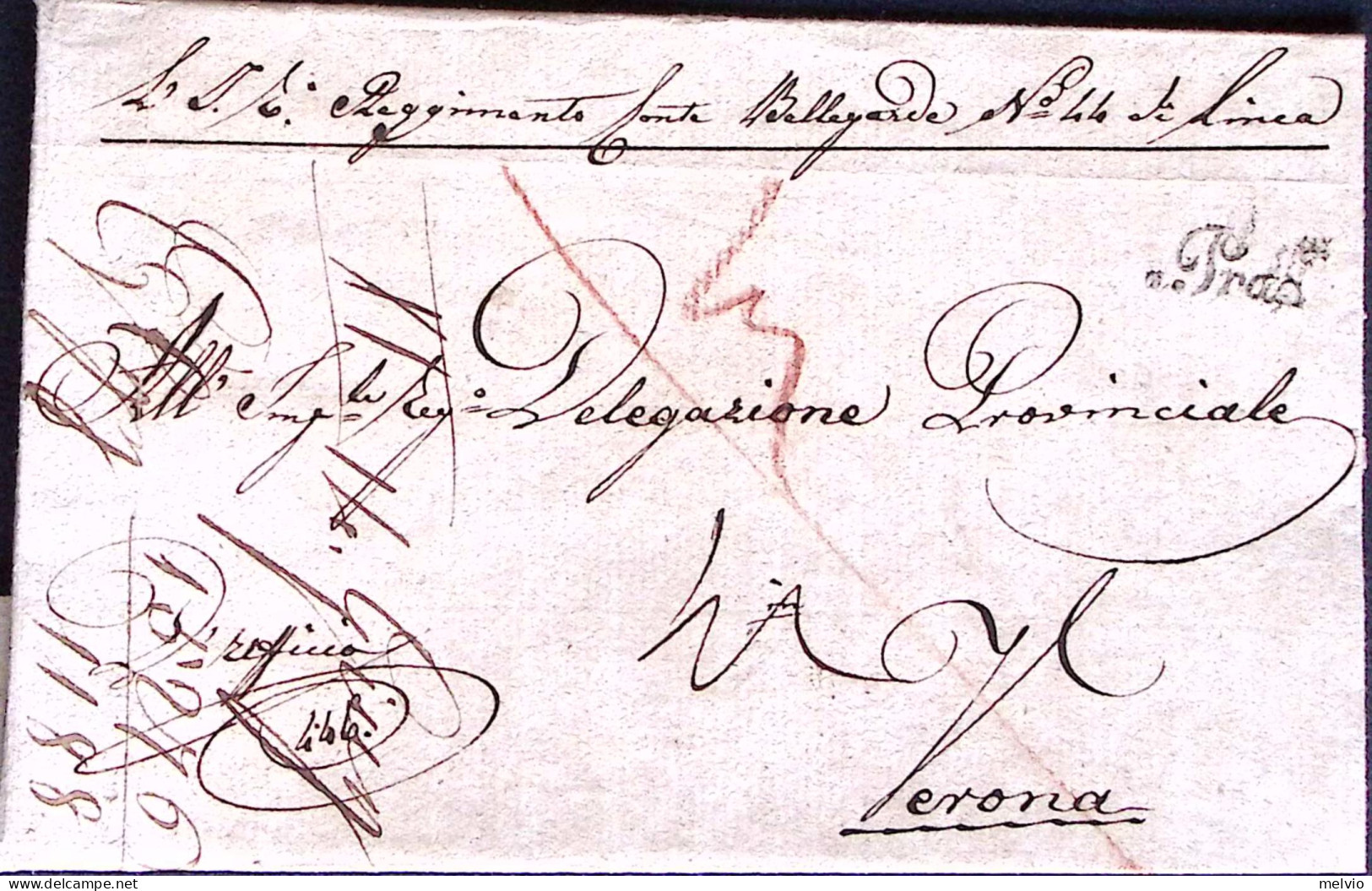1870-REGGIMENTO DI LINEA N.44 Manoscritto Su Lettera Completa Di Testo Praga (9. - Marcophilie