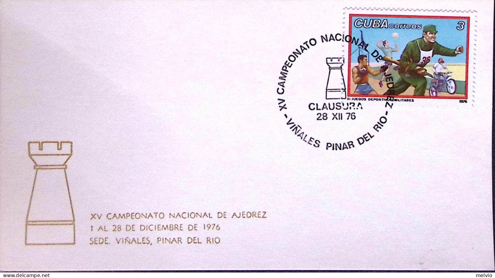 1976-CUBA CHIUSURA CAMPIONATO MILITARE DE AJEDREZ Annullo Speciale (28.12) Su Ca - Autres & Non Classés