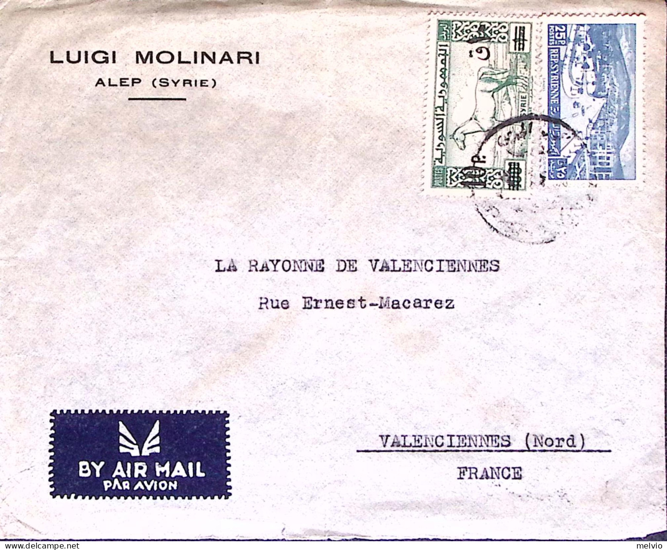 1960-SIRIA P.10/100 + P.25 Su Busta Via Aerea Aleppo Per La Francia - Syrië
