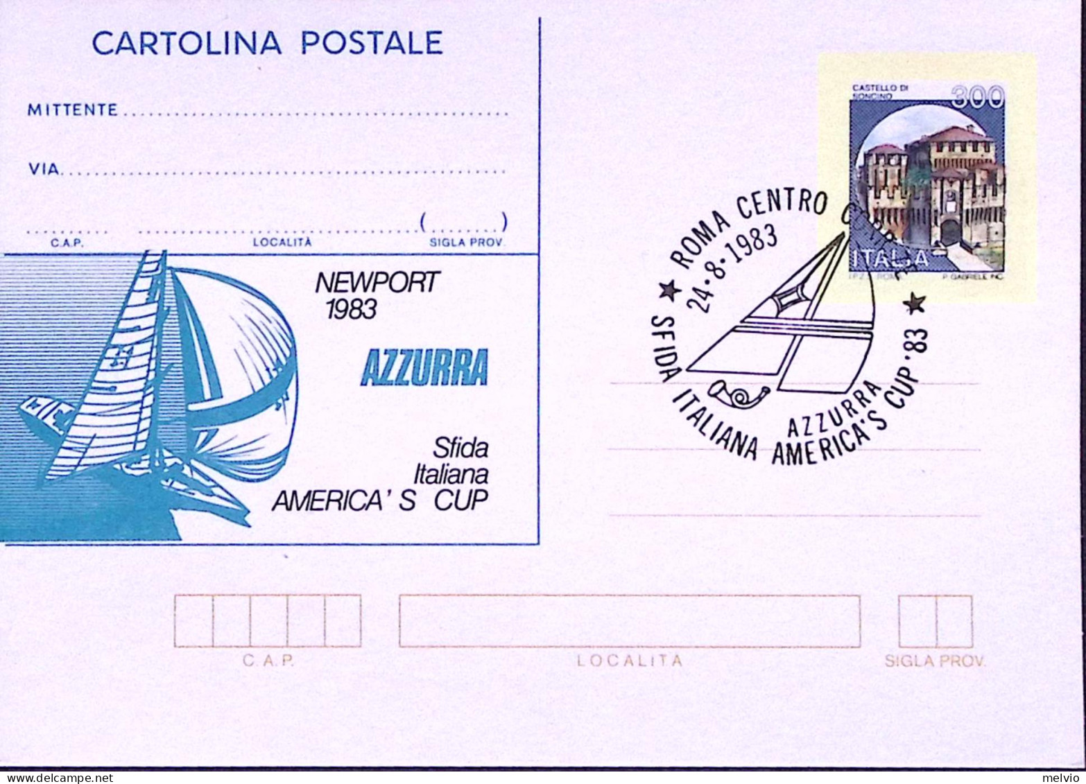1983-AZZURRA Cartolina Postale Castelli Lire 300 Soprastampata I.P.Z.S. Con Annu - Stamped Stationery