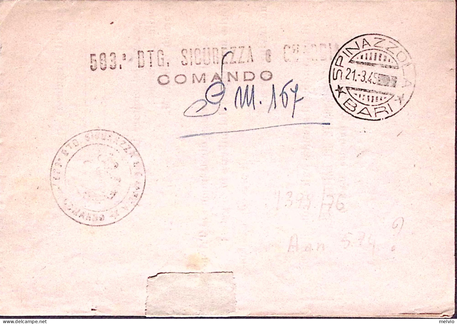 1945-Posta Militare/n.167 C.2 (18.3) Su Piego Con Informazioni Su Disertore - War 1939-45