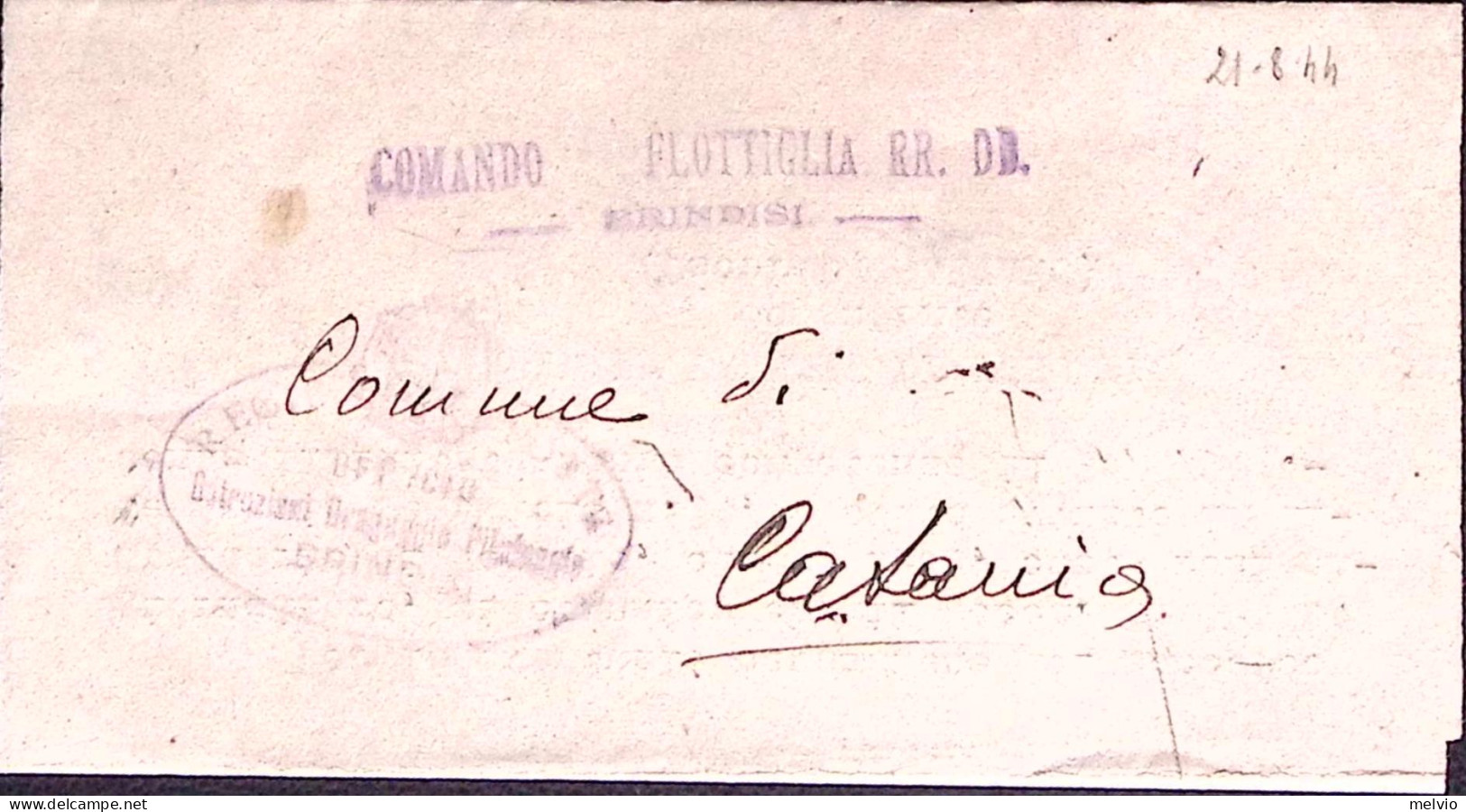 1944-COMANDO FLOTTIGLIA RR. DD./BRINDISI Lineare E Ovale Su Piego (21.8) - Guerre 1939-45