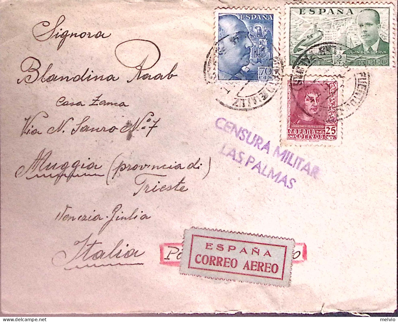1941-PIROSCAFO IDA Manoscritto Al Verso Di Busta Via Aerea, Affrancata Spagna C. - War 1939-45