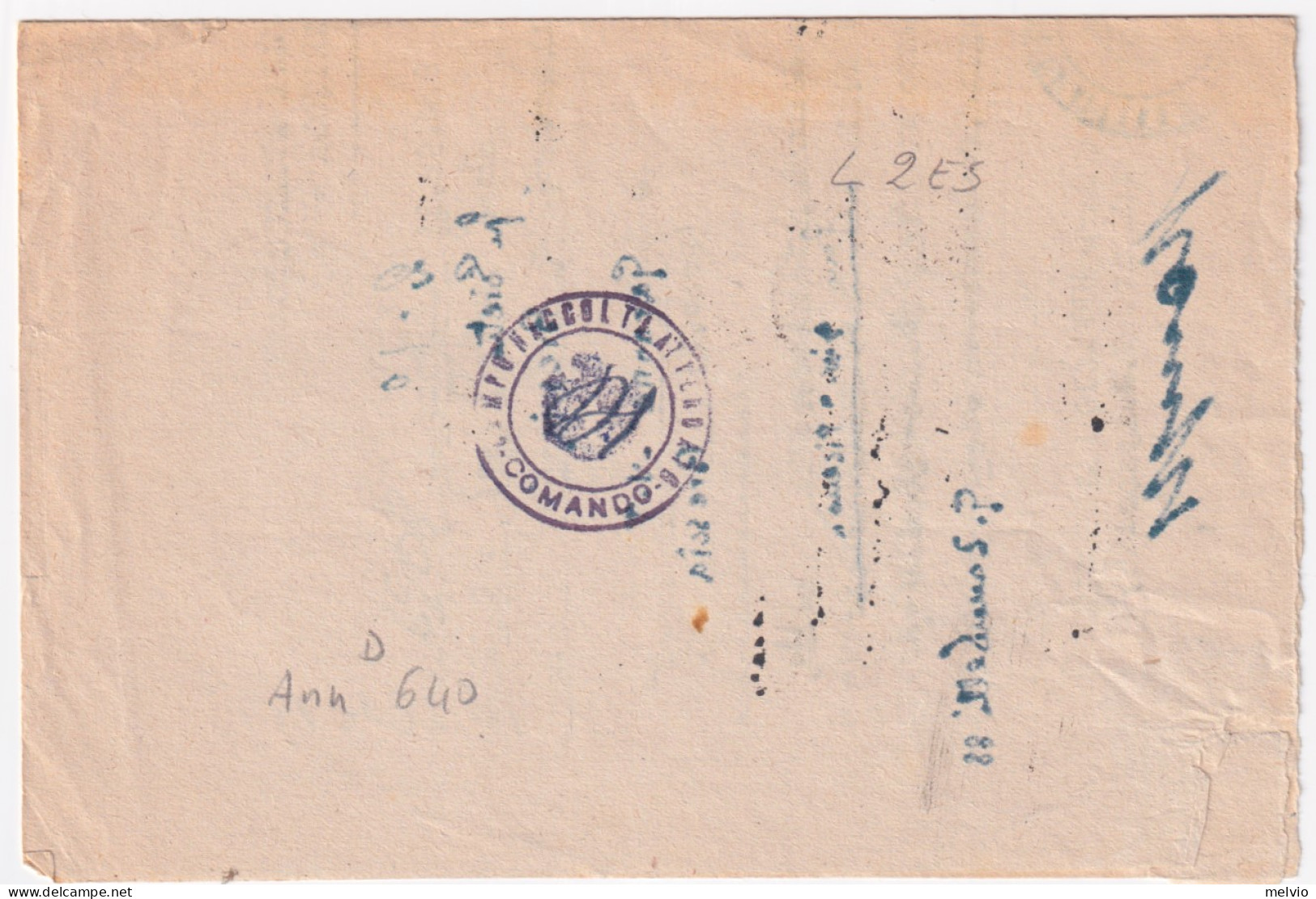 1945-Posta Militare/n. 92 C.2 (4.10) Su Piego Segni Tassazione - Marcophilia
