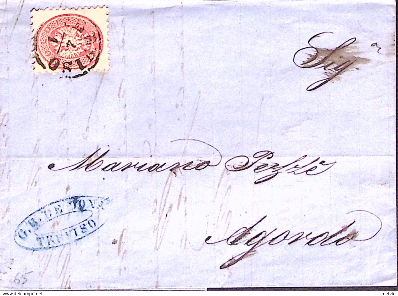 Lombardo Veneto-1865 TREVISO C1 (4.1) Su Lettera Completa Di Testo, Affrancata 5 - Lombardo-Vénétie