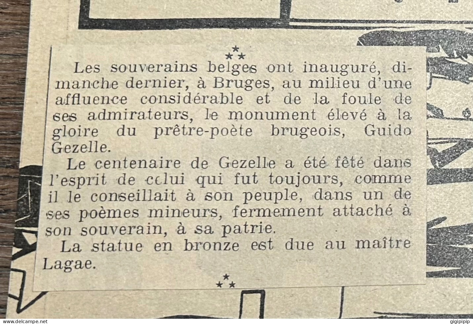 1930 GHI19 L'INAUGURATION, A BRUGES, DU MONUMENT GUIDO GEZELLE Maître Lagae. - Collections