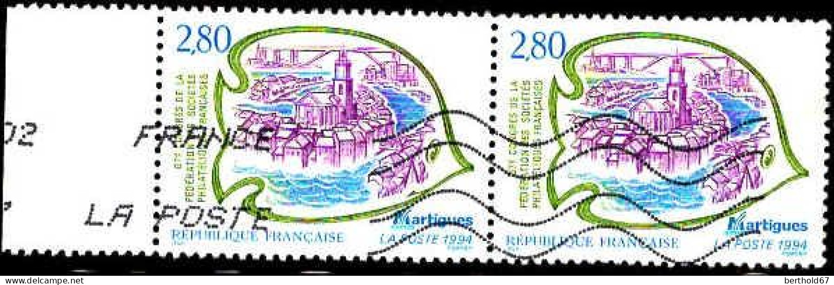 France Poste Obl Yv:2885 Mi:3028 67.Congrès Philatélique Martigues Paire (Lign.Ondulées) - Used Stamps