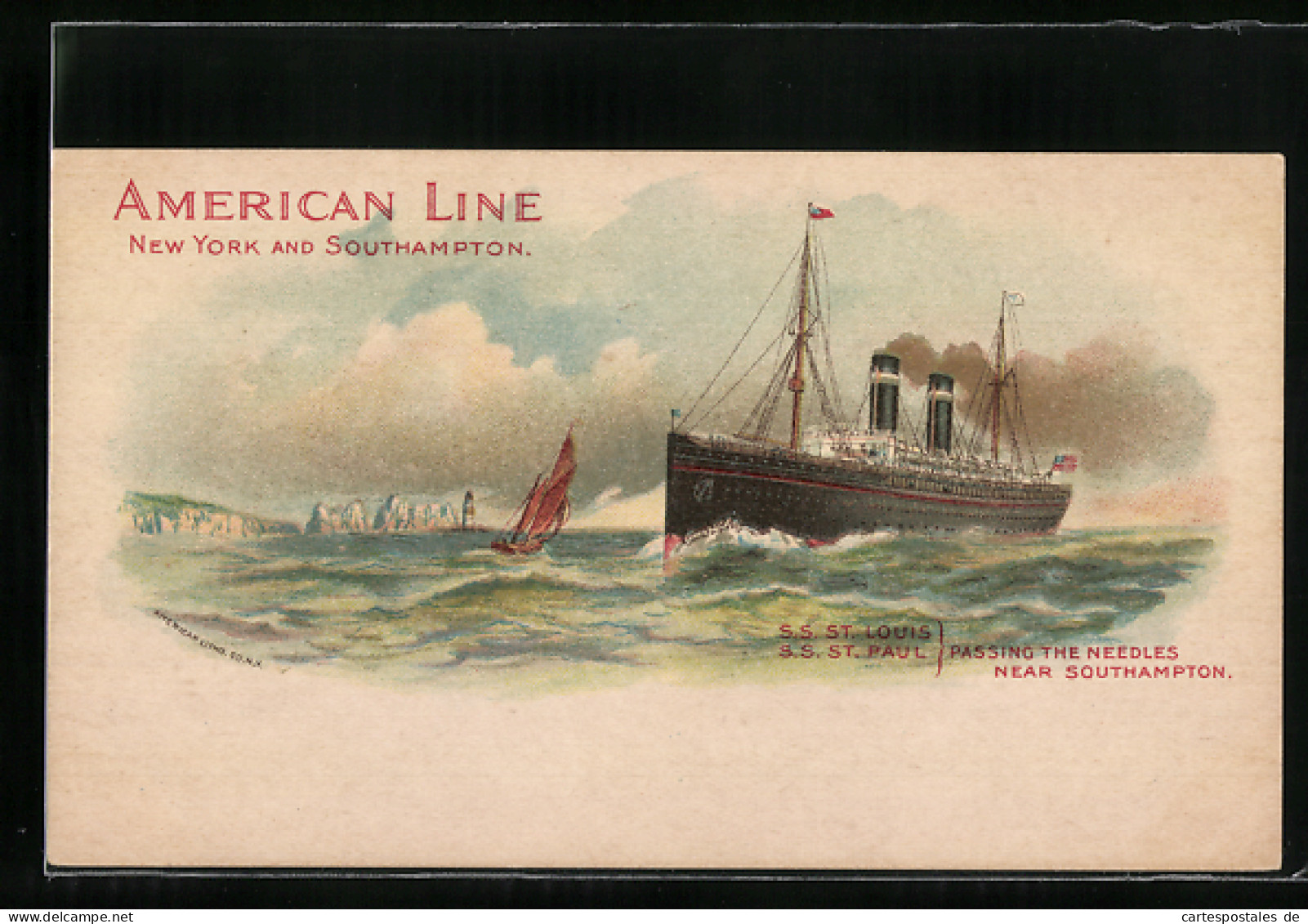 Lithographie Southhampton, Passagierschiffe S. S. St. Louis U. S. S. St. Vor Der Küste  - Paquebots
