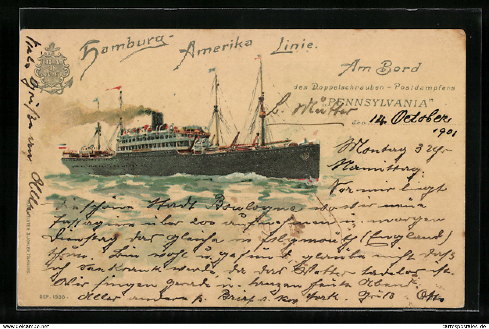 Künstler-AK Postdampfer Pennsylvania Der Hamburg-Amerika Linie  - Passagiersschepen