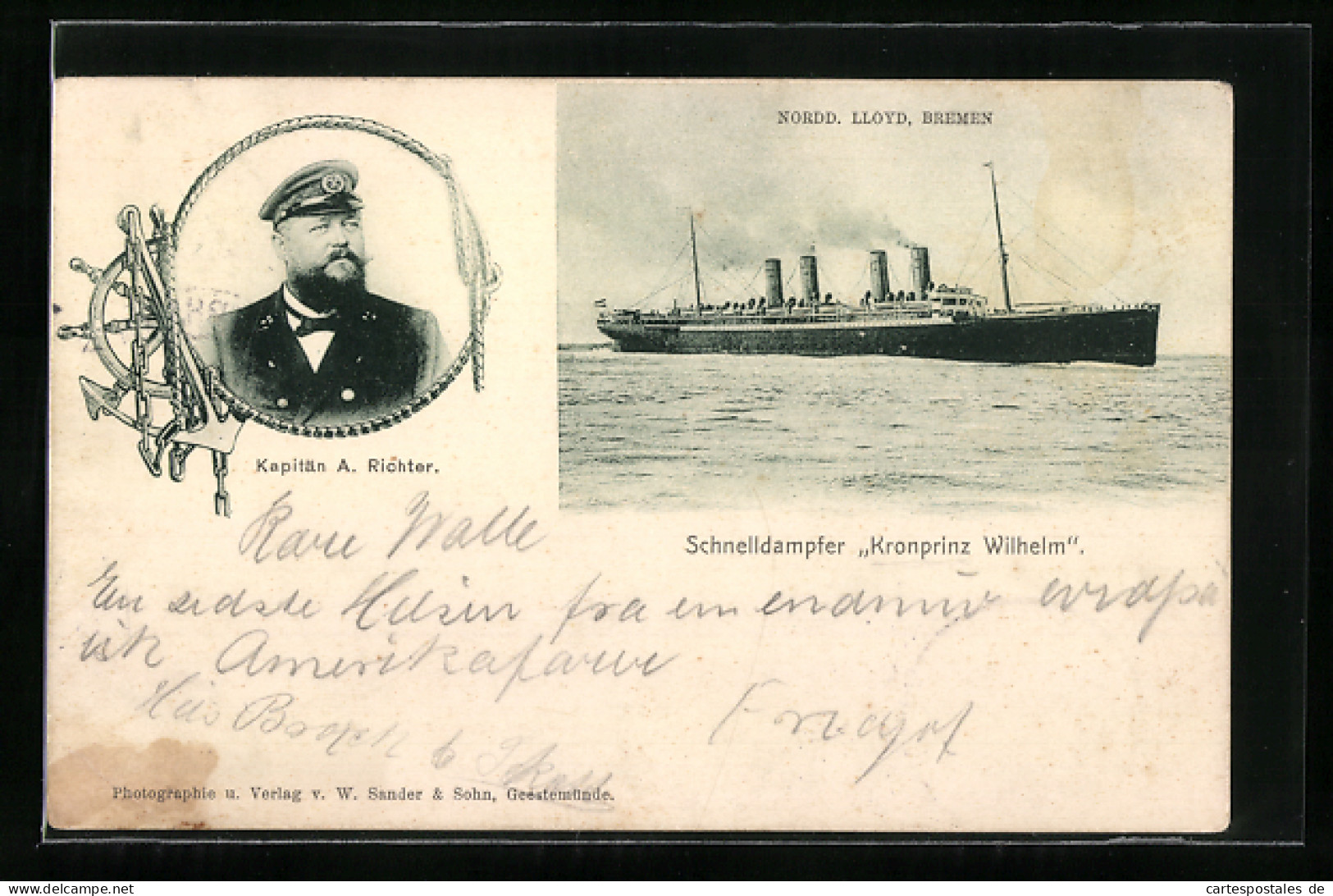 AK Schnelldampfer Kronprinz Wilhelm Des Nordd. Lloyd, Kapitän A. Richter  - Passagiersschepen