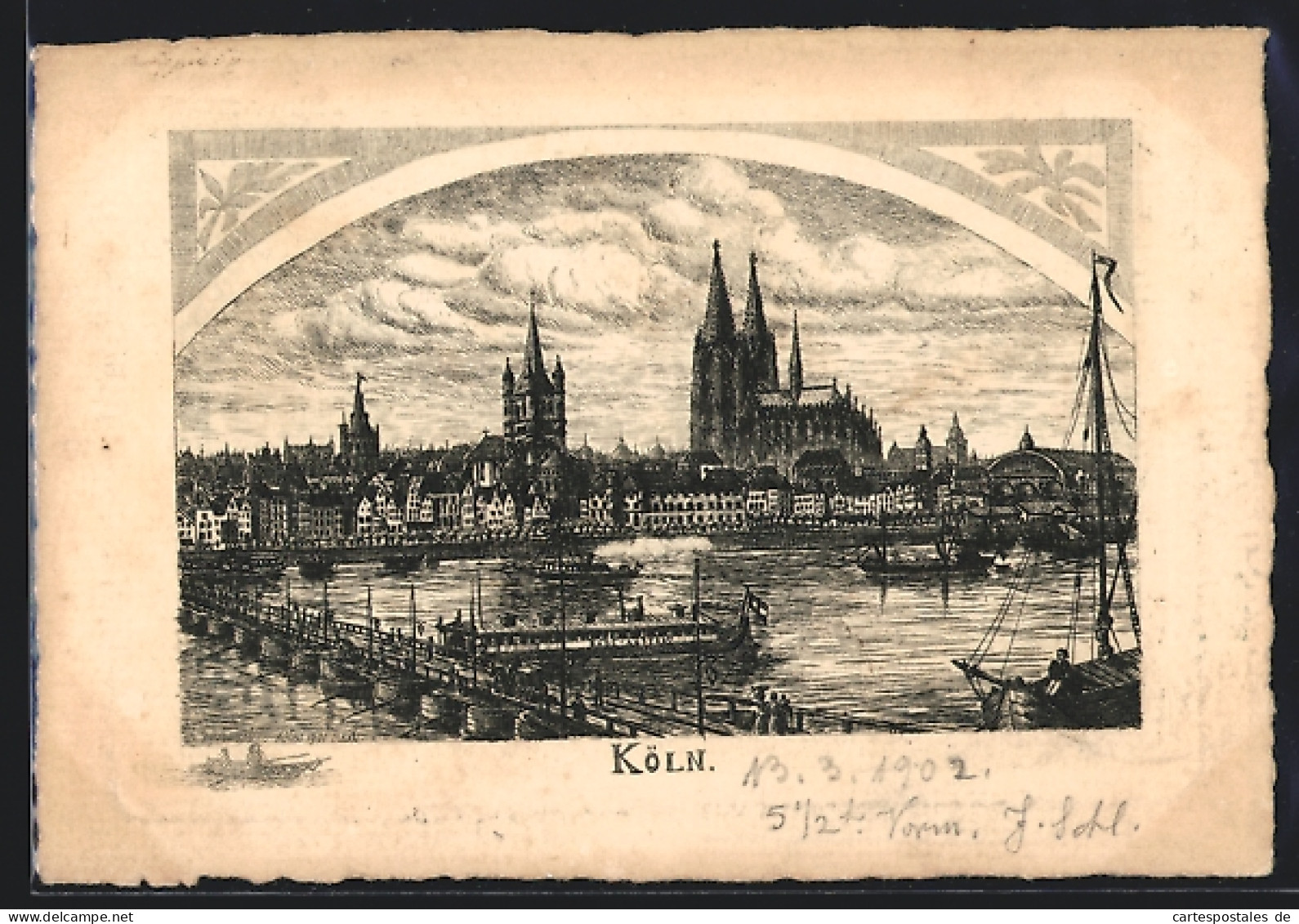 Künstler-AK Köln, Rheinpartie Mit Dem Dom  - Koeln