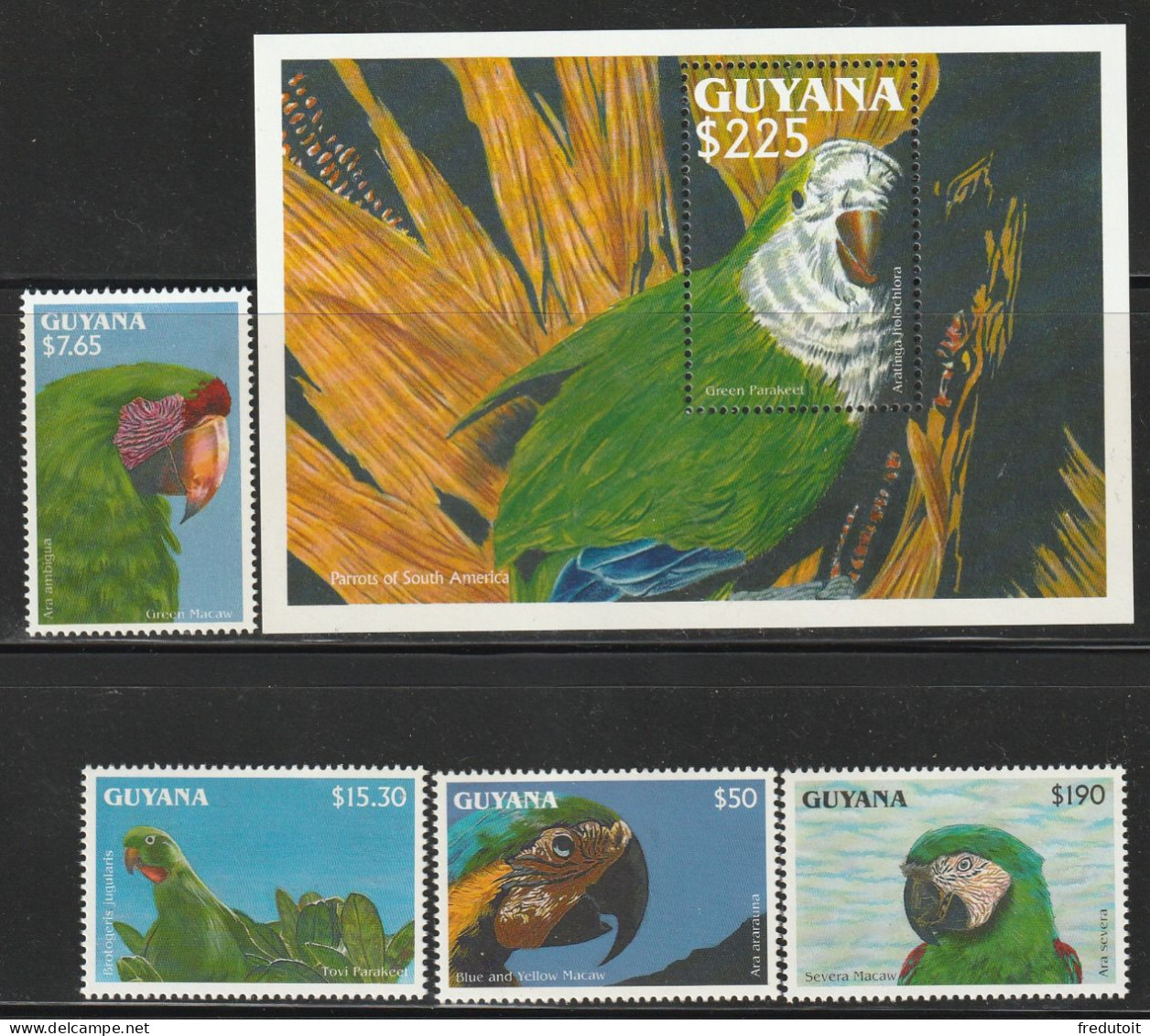 GUYANA - N°2934/7+BLOC N°121 ** (1993) Oiseaux : Perroquets - Guyane (1966-...)