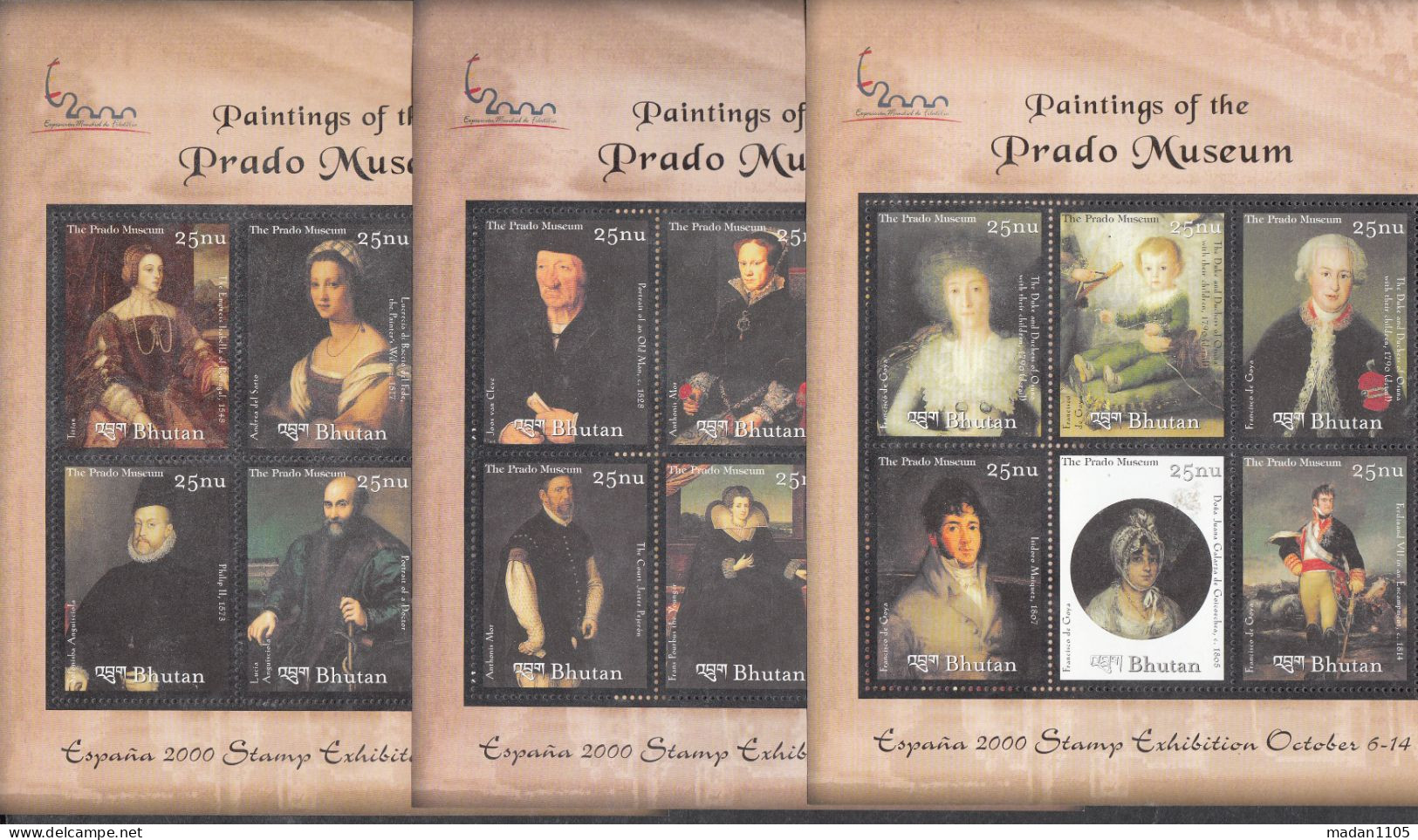 BHUTAN, 2000, International Stamp Exhibition "Espana 2000" - Madrid, Spain - Prado Museum Exhibits,  MS, MNH, (**) - Bhutan