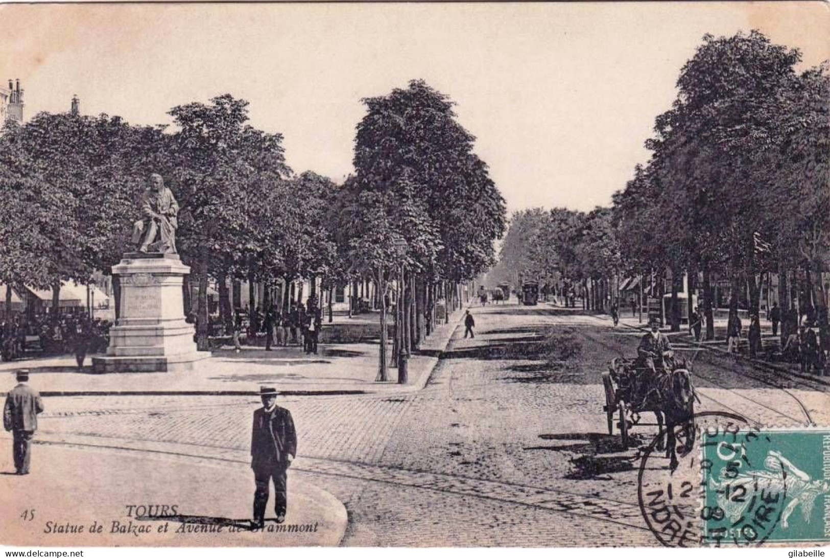 37 - Indre Et Loire -  TOURS -  Statue De Balzac Et Avenue De Grammont - Tours