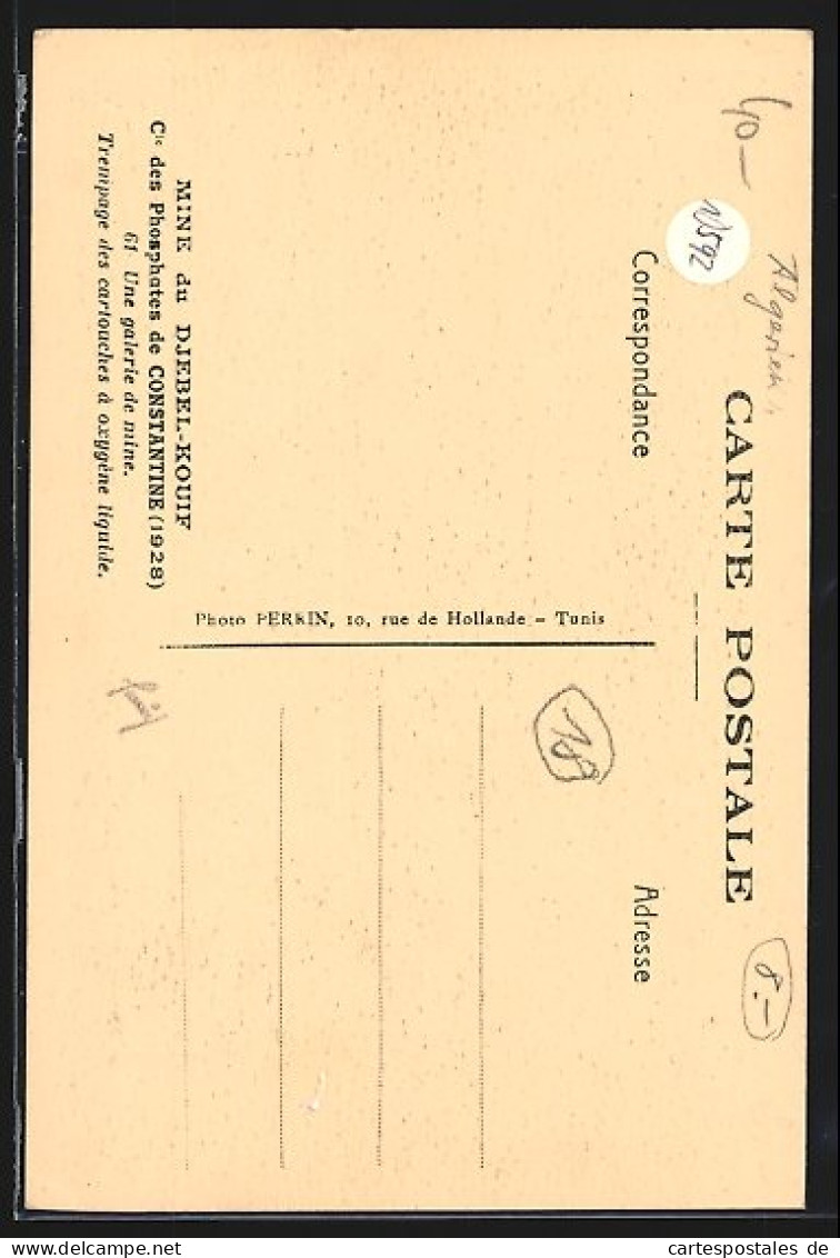 CPA Djebel-Kouif, Mine Du Djebel-Kouif, Cie Des Phosphates De Constantine 1928, Un Galerie De Mine..., Bergbau  - Algiers