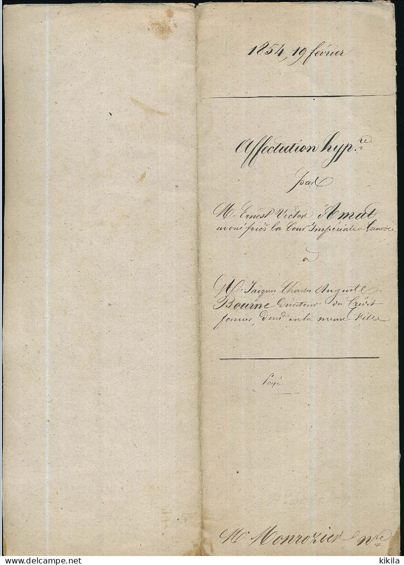 AFFECTATION HYPOTHECAIRE  Prix D'une Charge D'avoué Le 19 Février 1854  GRENOBLE - Amat - Bourne - Jocteur Monrozier - Non Classés