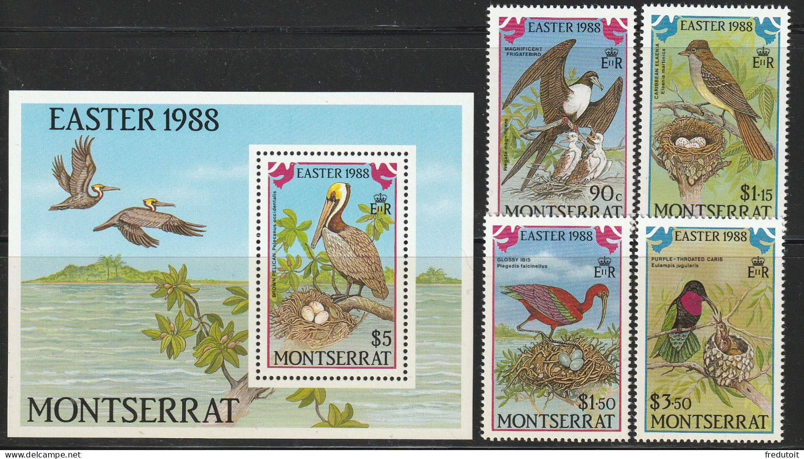 MONTSERRAT - N°669/72+BLOC N°45 ** (1988) Oiseaux - Montserrat