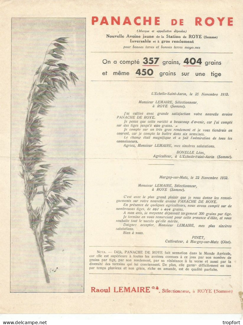 Page Publicitaire  AGRICULTURE Agricole  PANACHE DE ROY Blé ROY ( Somme ) Raoul LEMAIRE - Publicités