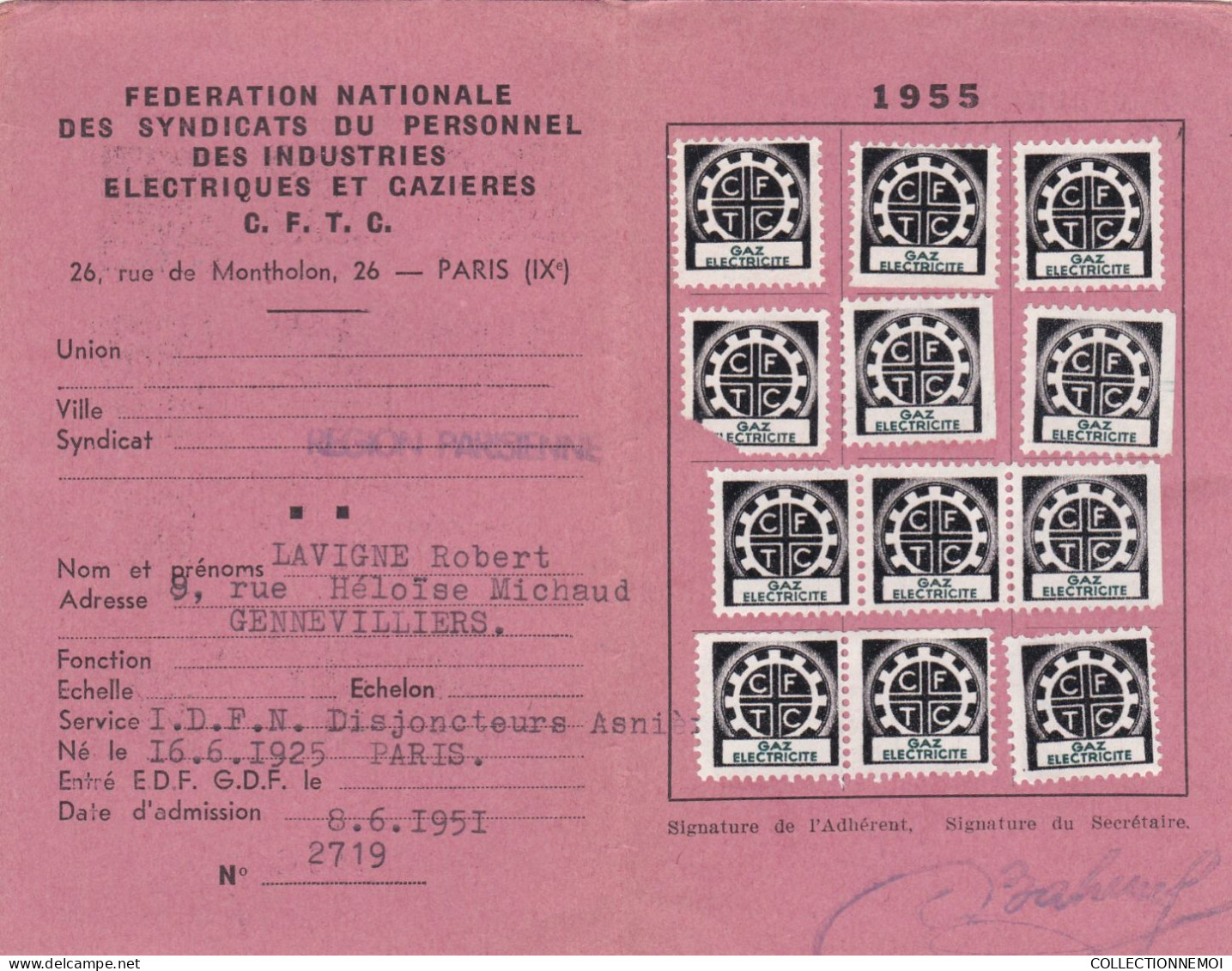 Carte C.F.T.C.,,,1955 Avec Vignettes - Documents Historiques