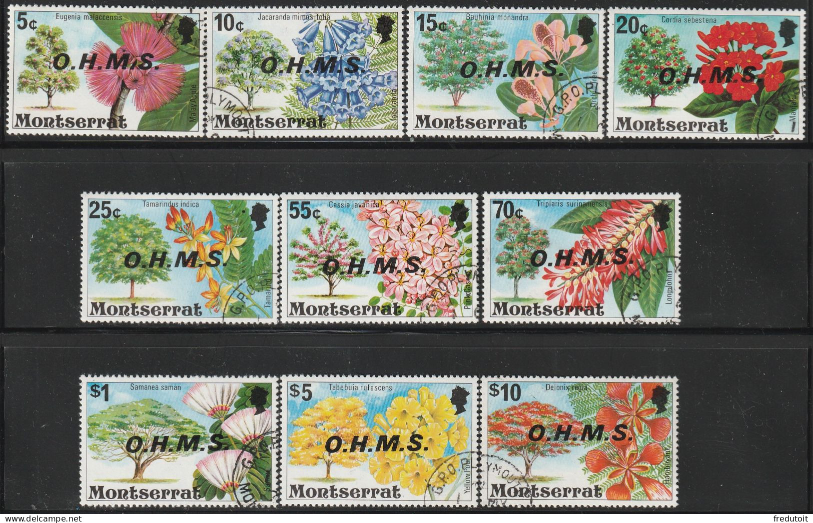 MONTSERRAT - Timbres De Service N°1/10 Obl (1976-80) Fleurs - Surcharge " O.H.M.S " - Montserrat