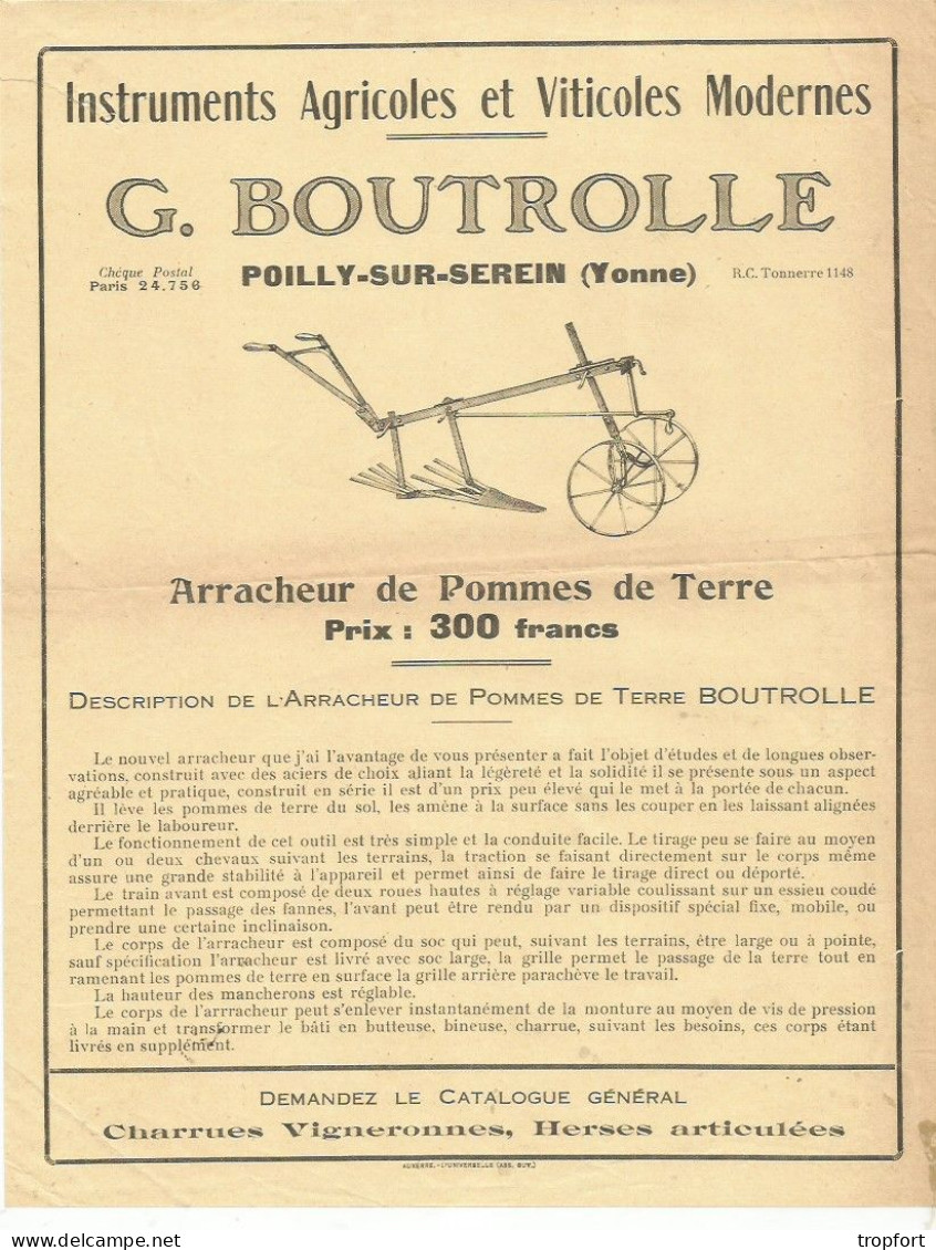 Page Publicitaire  AGRICULTURE Agricole  ARRACHEUR DE POMMES DE TERRE POILLY-SUR-SEREIN (yonne ) - Advertising