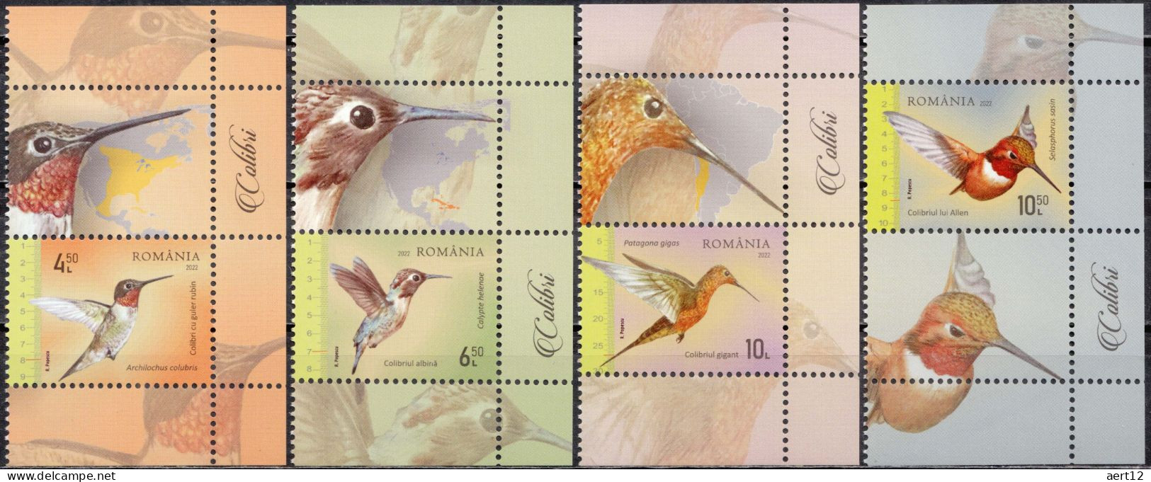 2022, Romania, Hummingbirds, Animals (Fauna), Birds, 4 Stamps+Label M2, MNH(**), LPMP 2379 - Unused Stamps