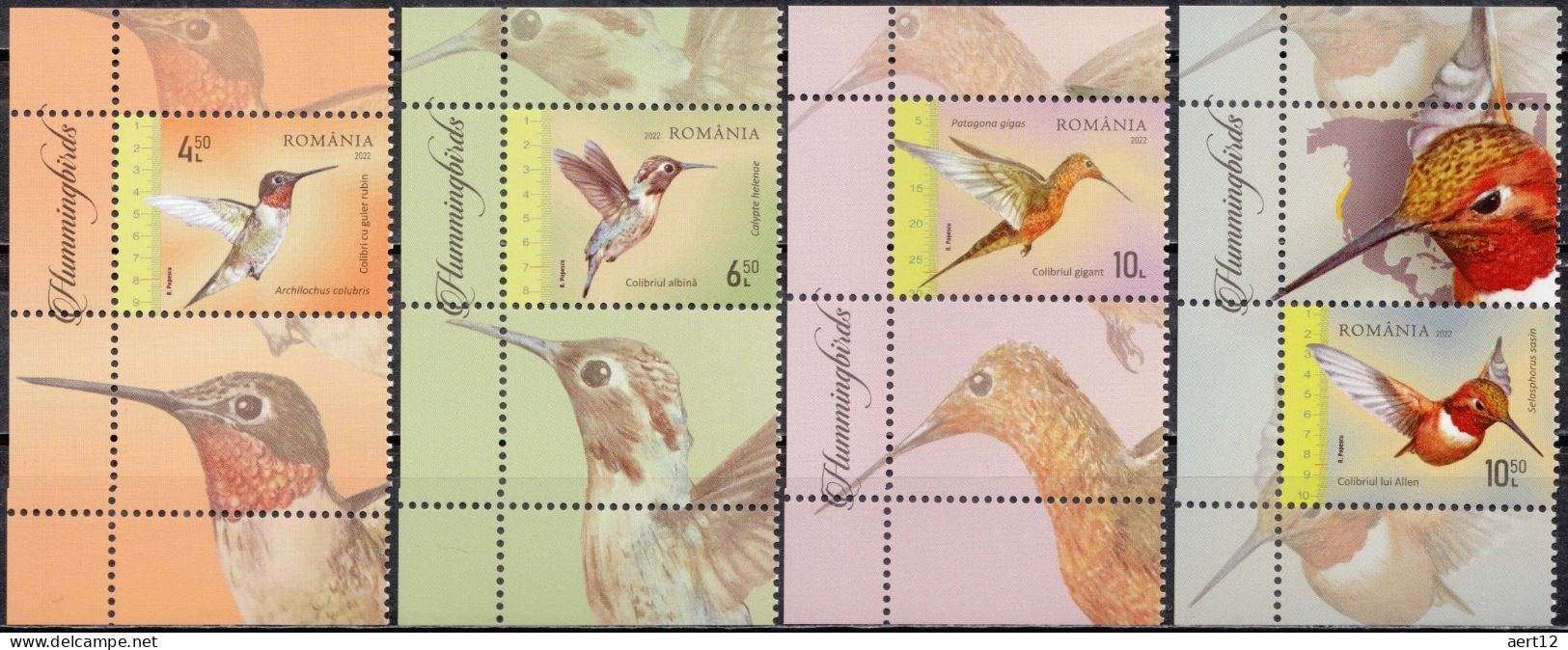 2022, Romania, Hummingbirds, Animals (Fauna), Birds, 4 Stamps+Label M1, MNH(**), LPMP 2379 - Unused Stamps