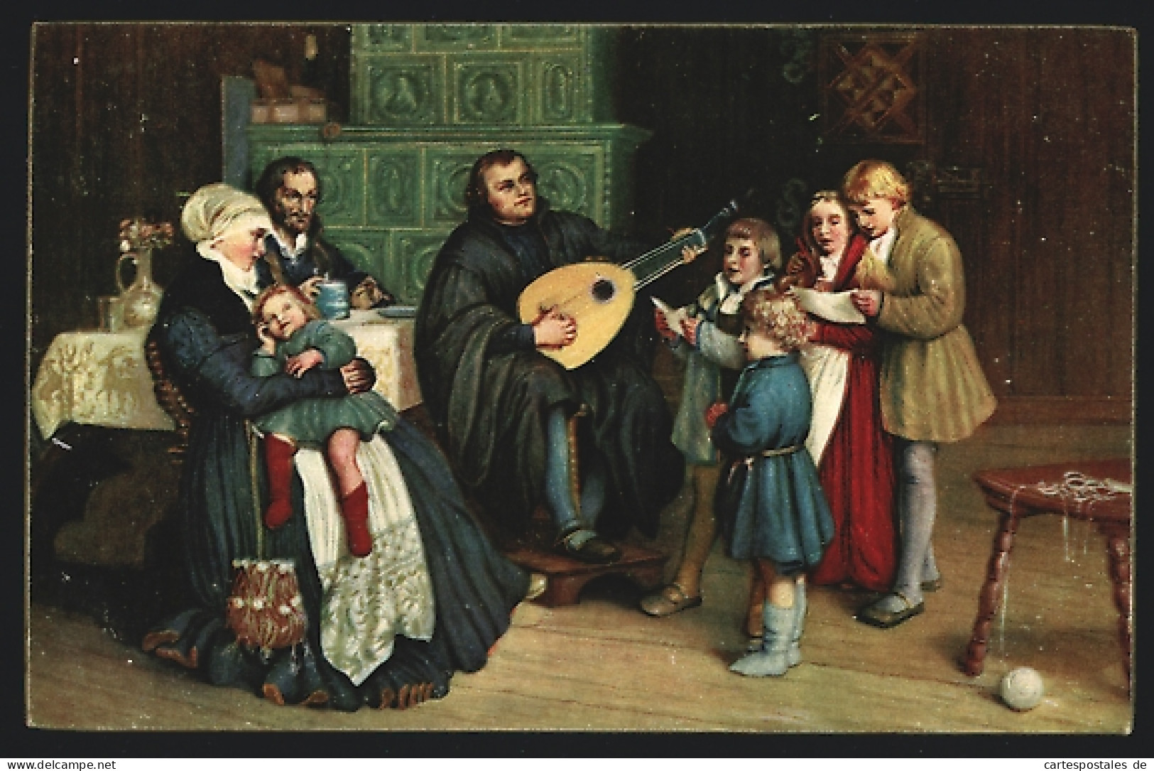AK Martin Luther Mit Gitarre Im Kreise Seiner Familie  - Personnages Historiques