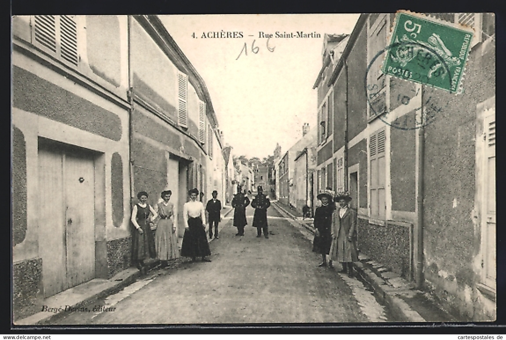 CPA Achères, Rue Saint-Martin, Vue De La Rue  - Autres & Non Classés