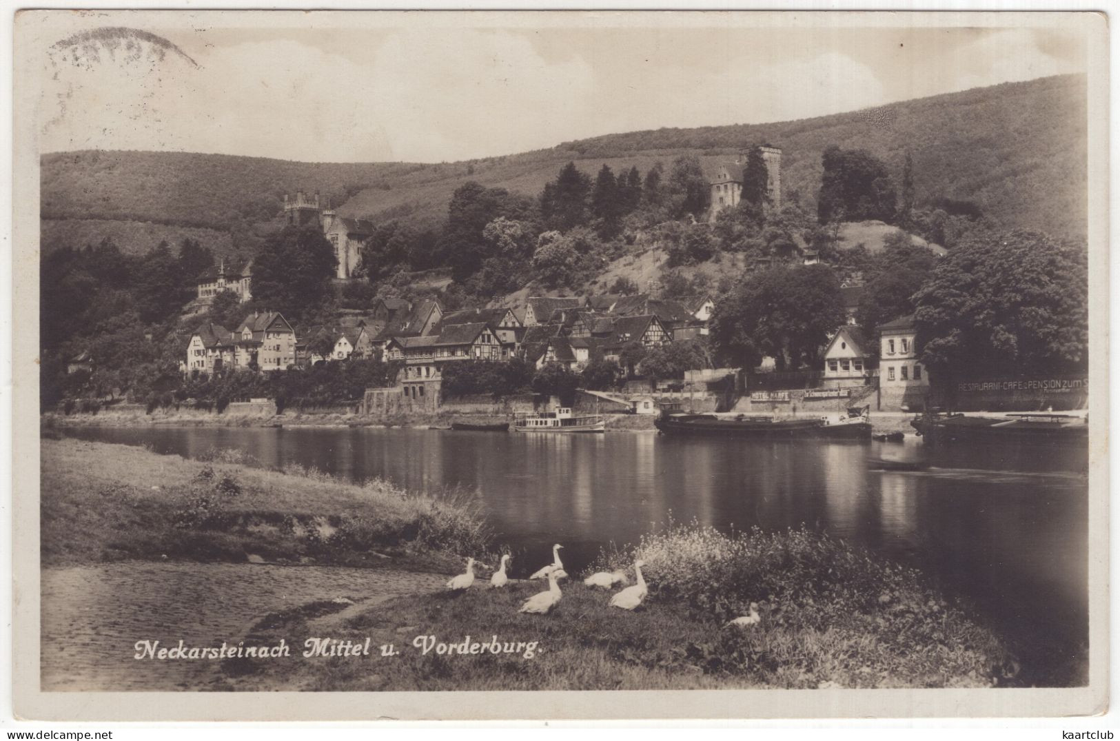 Neckarsteinach  Mittel U. Vorderburg. - (Deutschland) - 1930 - Hotel Harfe, Schiffe - Darmstadt