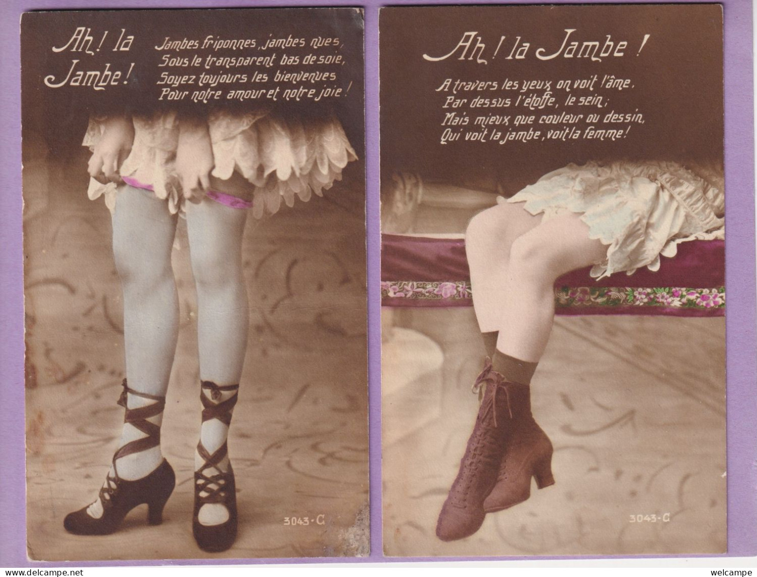 TWO OLD PHOTO POSTCARDS - ' AH LA JAMBE ' - THE LEGS OF A WOMAN - Femmes