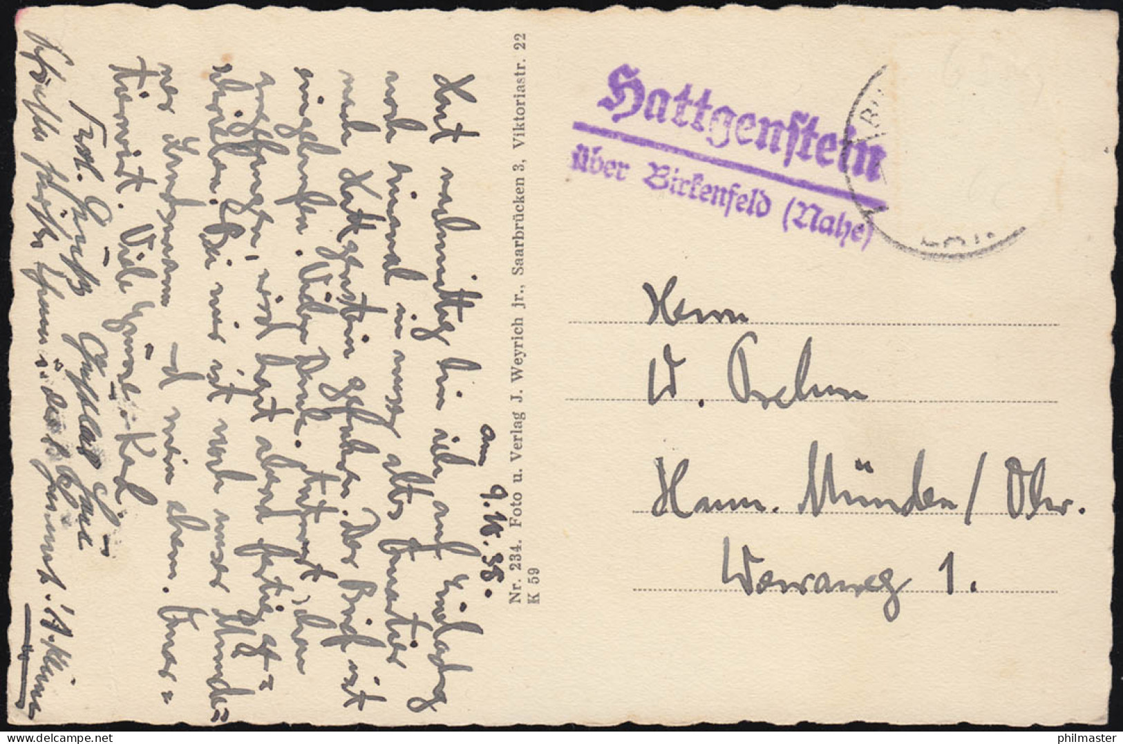 Landpost Hattgenstein über Birkenfeld (Nahe) 1935, Passende AK (ohne Frankatur) - Other & Unclassified