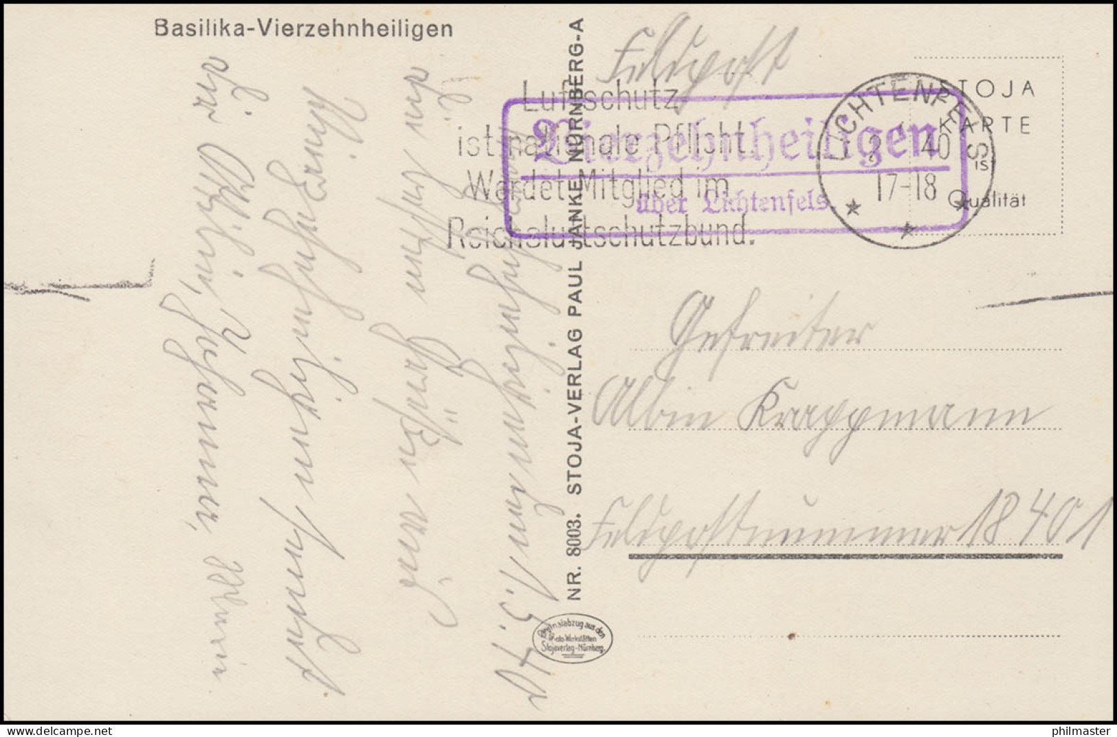 Landpost Vierzehnheiligen über Lichtenfels 1940 Auf Passender AK Basilika - Other & Unclassified