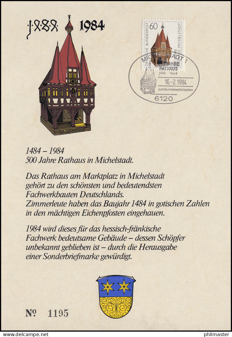 1200 Rathaus Michelstadt - Auf ETB - ESST MICHELSTADT 16.2.1984 - Altri & Non Classificati