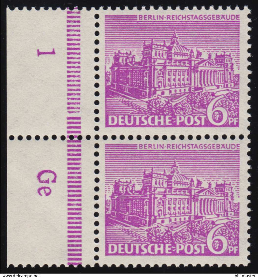 45 DZ Bauten 6 Pf. Randpaar Mit Druckerzeichen Ge, Ungefaltet Postfrisch ** - Unused Stamps