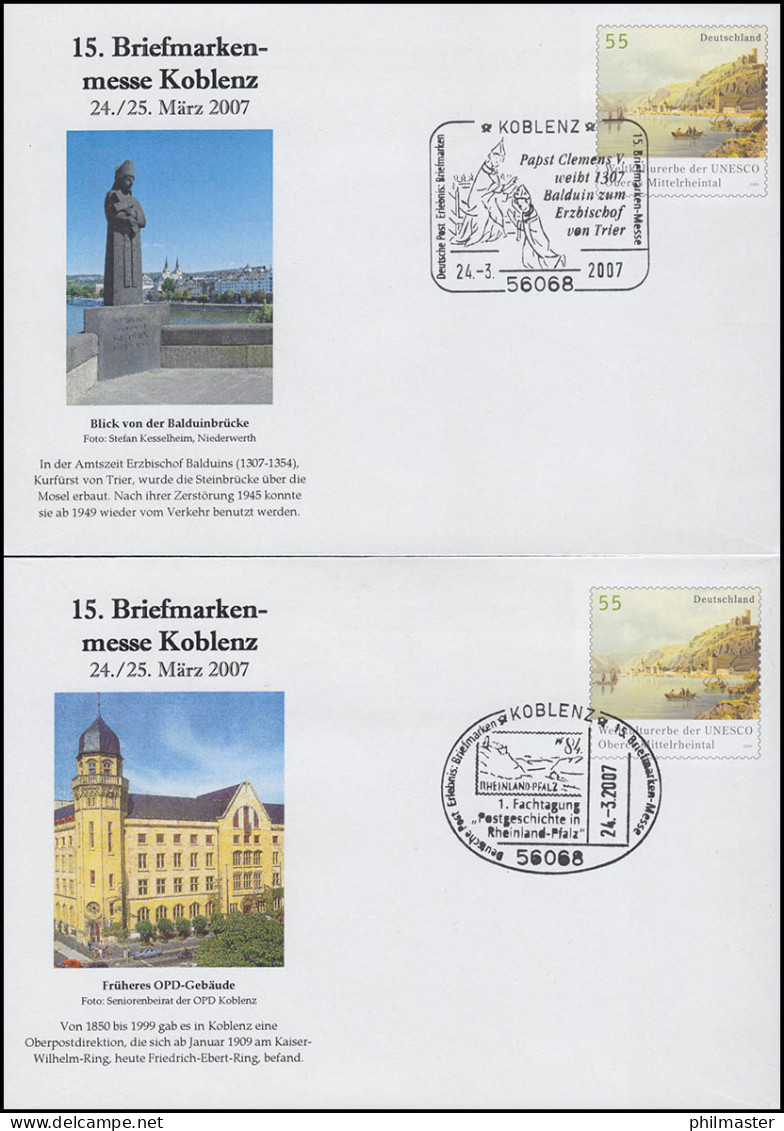 2 Plusbriefe USo 125/1 Messe Koblenz: Balduinbrücke Und OPD-Gebäude Beide SSt - Covers - Mint