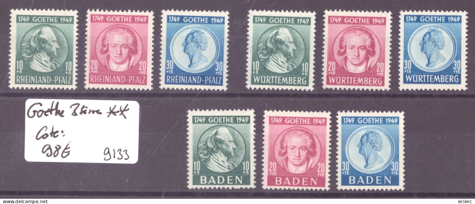 BADEN - RHEINLAND PFALZ - WÜRTTEMBERG - 3 SERIES " GOETHE "  ** ( SANS CHARNIERE / MNH ) - COTE: 98 € - Other & Unclassified