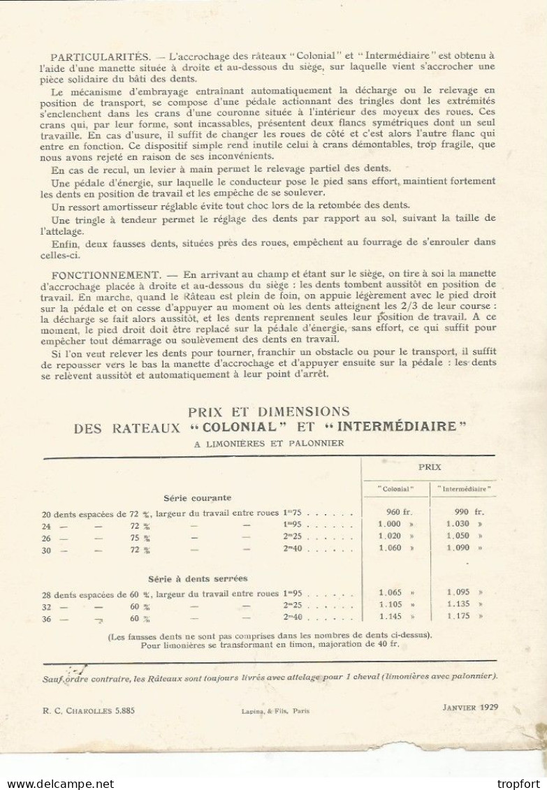 Page Publicitaire  AGRICULTURE Agricole 1929 C.PUZENAT  ST DENIS RATEAU  BOURBON-LANCY - Publicités