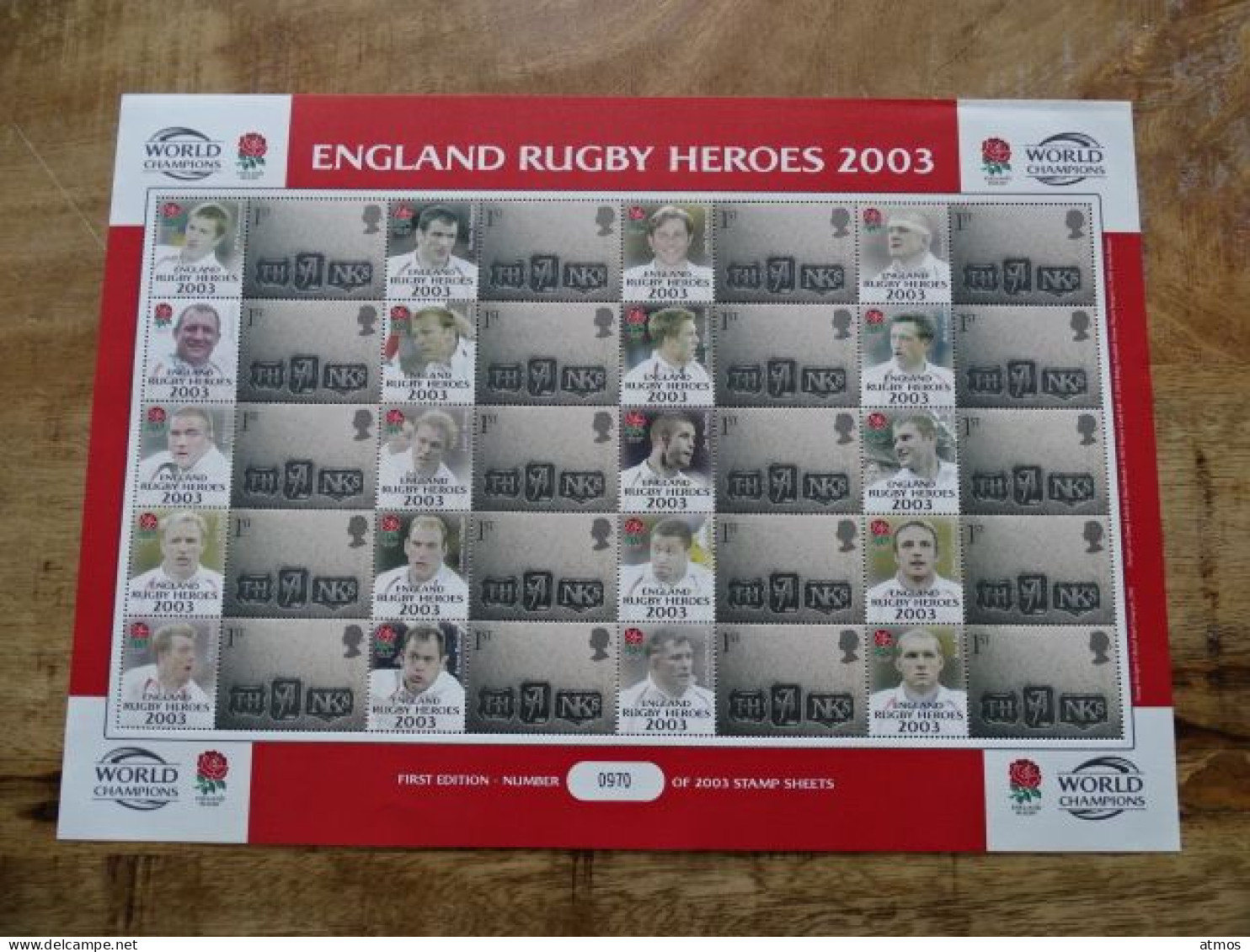 Great Britain MNH Limited Edition Sheet Engeland Rugby Heroes 2003 With Print - Blocks & Kleinbögen