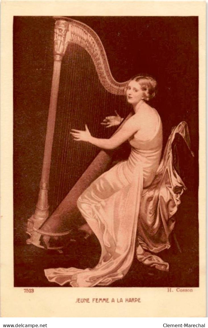 MUSIQUE: Dessin, Jeune Femme à La Harpe - Très Bon état - Musique Et Musiciens