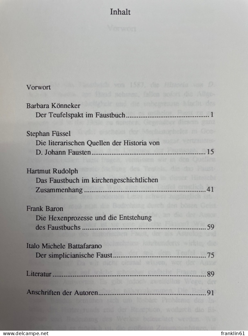 Das Faustbuch Von 1587 : Provokation Und Wirkung. - Altri & Non Classificati
