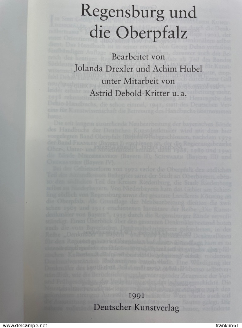 Handbuch Der Deutschen Kunstdenkmäler; Bayern. Band 5., Regensburg Und Die Oberpfalz - Architektur
