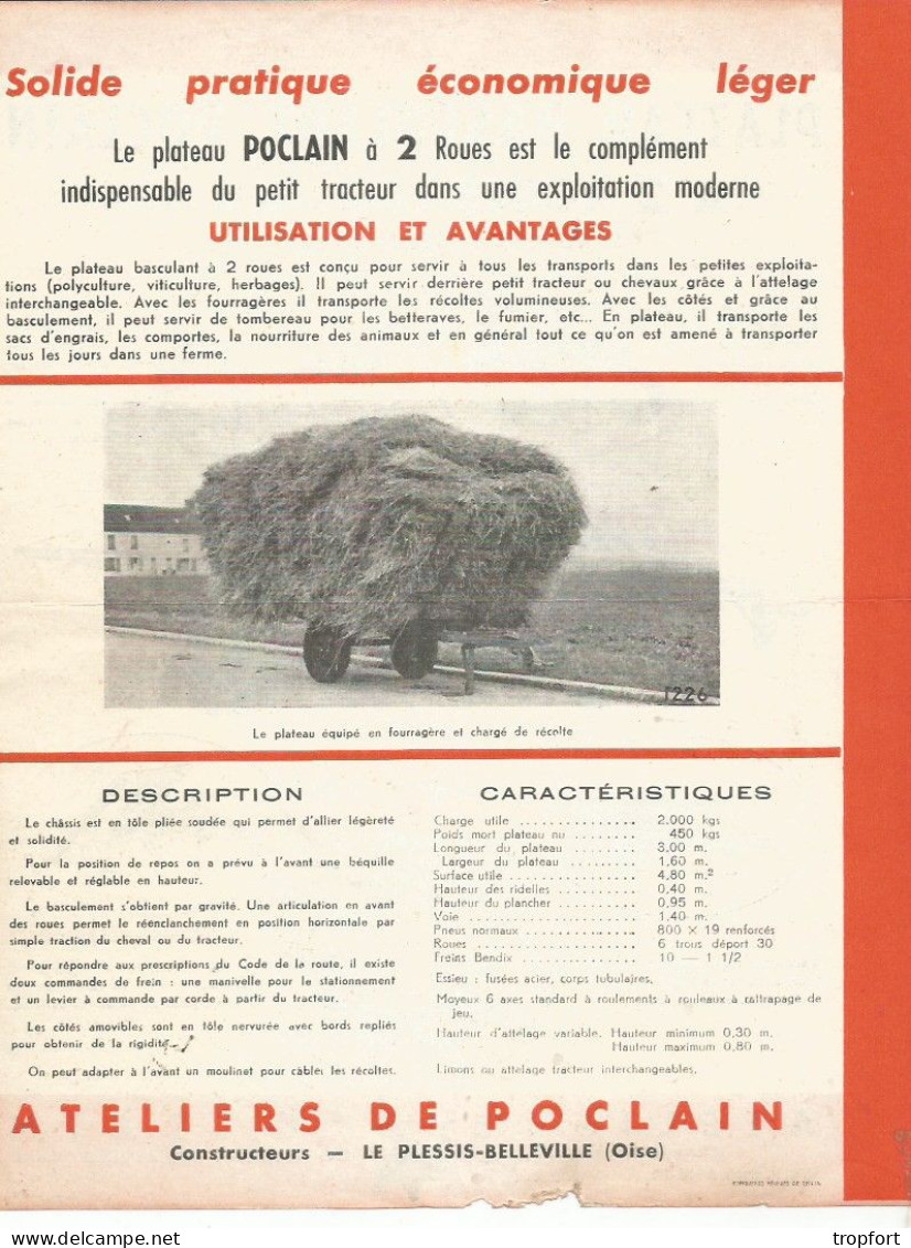 Page Publicitaire  AGRICULTURE Agricole Plateau Basculant POCLAIN  Le Plessis Belleville - Publicités